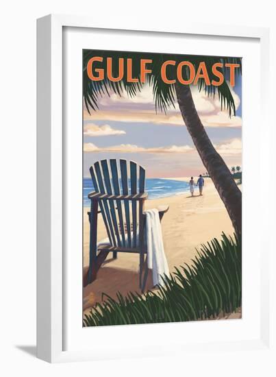 Gulf Coast - Adirondack Chairs and Sunset-Lantern Press-Framed Art Print