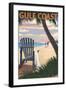 Gulf Coast - Adirondack Chairs and Sunset-Lantern Press-Framed Art Print