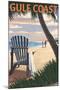 Gulf Coast - Adirondack Chairs and Sunset-Lantern Press-Mounted Art Print