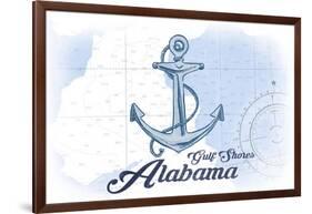 Gulf Shores, Alabama - Anchor - Blue - Coastal Icon-Lantern Press-Framed Art Print