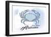 Gulf Shores, Alabama - Crab - Blue - Coastal Icon-Lantern Press-Framed Art Print