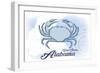 Gulf Shores, Alabama - Crab - Blue - Coastal Icon-Lantern Press-Framed Art Print