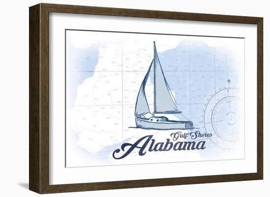 Gulf Shores, Alabama - Sailboat - Blue - Coastal Icon-Lantern Press-Framed Art Print