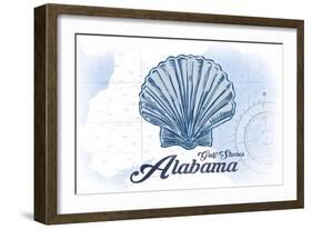 Gulf Shores, Alabama - Scallop Shell - Blue - Coastal Icon-Lantern Press-Framed Art Print