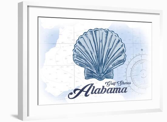 Gulf Shores, Alabama - Scallop Shell - Blue - Coastal Icon-Lantern Press-Framed Art Print