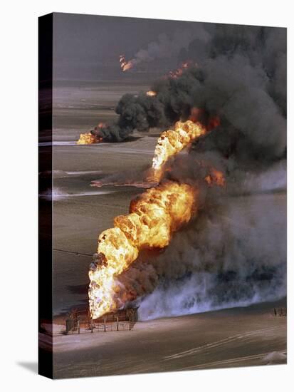 Gulf War 1991 Kuwait Burning Oil Field-Greg Gibson-Stretched Canvas