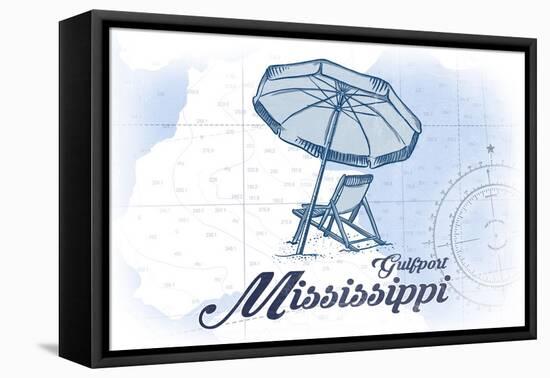 Gulfport, Mississippi - Beach Chair and Umbrella - Blue - Coastal Icon-Lantern Press-Framed Stretched Canvas