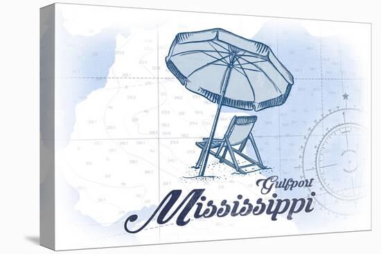 Gulfport, Mississippi - Beach Chair and Umbrella - Blue - Coastal Icon-Lantern Press-Stretched Canvas