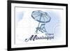 Gulfport, Mississippi - Beach Chair and Umbrella - Blue - Coastal Icon-Lantern Press-Framed Art Print