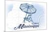Gulfport, Mississippi - Beach Chair and Umbrella - Blue - Coastal Icon-Lantern Press-Mounted Art Print