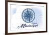 Gulfport, Mississippi - Compass - Blue - Coastal Icon-Lantern Press-Framed Art Print