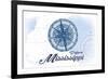 Gulfport, Mississippi - Compass - Blue - Coastal Icon-Lantern Press-Framed Art Print