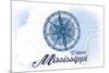 Gulfport, Mississippi - Compass - Blue - Coastal Icon-Lantern Press-Mounted Art Print