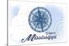 Gulfport, Mississippi - Compass - Blue - Coastal Icon-Lantern Press-Stretched Canvas