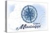 Gulfport, Mississippi - Compass - Blue - Coastal Icon-Lantern Press-Stretched Canvas