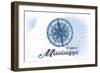 Gulfport, Mississippi - Compass - Blue - Coastal Icon-Lantern Press-Framed Art Print