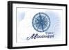 Gulfport, Mississippi - Compass - Blue - Coastal Icon-Lantern Press-Framed Art Print