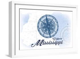 Gulfport, Mississippi - Compass - Blue - Coastal Icon-Lantern Press-Framed Art Print