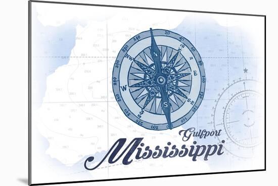 Gulfport, Mississippi - Compass - Blue - Coastal Icon-Lantern Press-Mounted Art Print