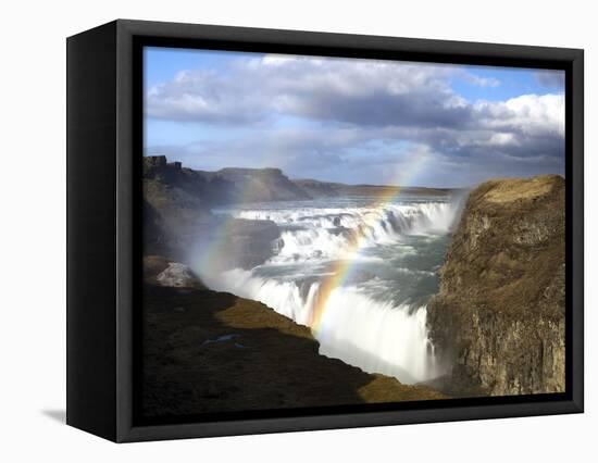 Gullfoss, Europe's Biggest Waterfall, With Rainbow Created From the Falls, Near Reykjavik, Iceland-Lee Frost-Framed Stretched Canvas