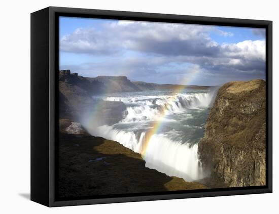 Gullfoss, Europe's Biggest Waterfall, With Rainbow Created From the Falls, Near Reykjavik, Iceland-Lee Frost-Framed Stretched Canvas