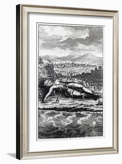 Gulliver Captured by the Lilliputians, Illustration from 'Gulliver's Travels' by Jonathan Swift-English School-Framed Giclee Print