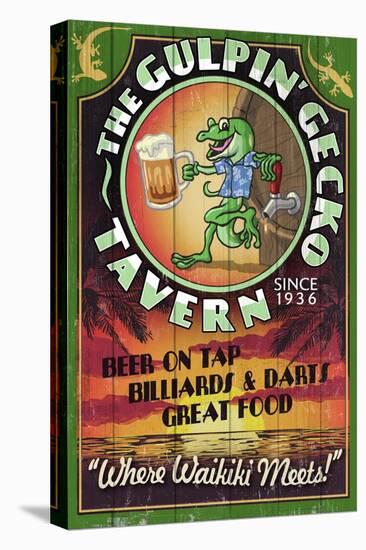 Gulpin' Gecko Tavern - Hawaii-Lantern Press-Stretched Canvas