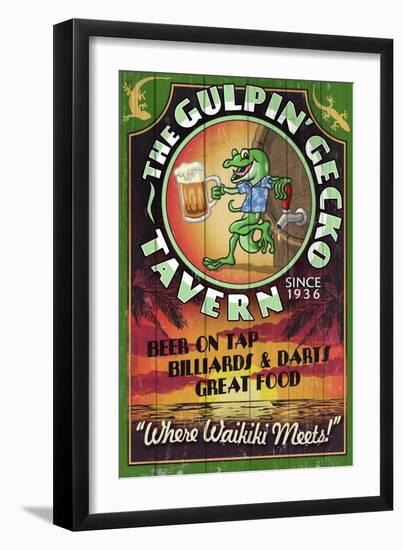 Gulpin' Gecko Tavern - Hawaii-Lantern Press-Framed Art Print