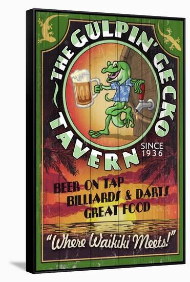 Gulpin' Gecko Tavern - Hawaii-Lantern Press-Framed Stretched Canvas