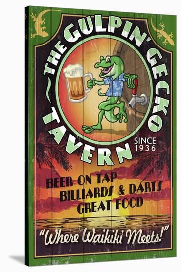 Gulpin' Gecko Tavern - Hawaii-Lantern Press-Stretched Canvas