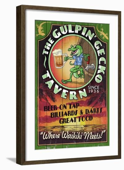 Gulpin' Gecko Tavern - Hawaii-Lantern Press-Framed Art Print