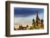 Gum Department Store and Onion Domes of St. Basil's Cathedral in Red Square Illuminated at Night-Martin Child-Framed Photographic Print