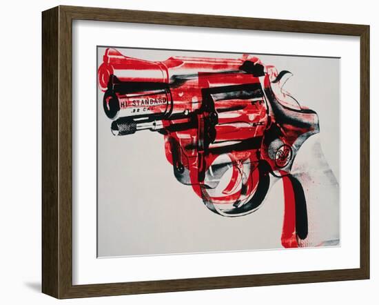 Gun, c.1981-82 (black and red on white)-Andy Warhol-Framed Art Print