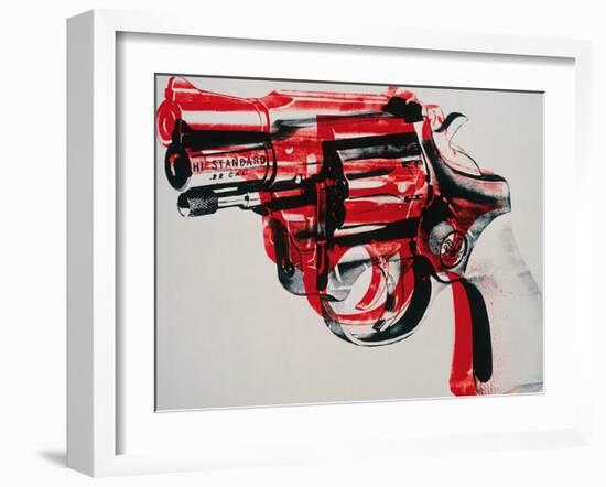 Gun, c.1981-82 (black and red on white)-Andy Warhol-Framed Art Print