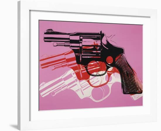 Gun, c. 1981-82 (black, white, red on pink)-Andy Warhol-Framed Art Print