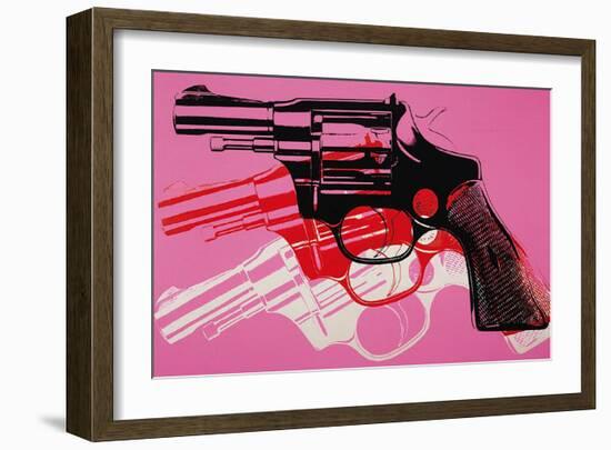 Gun, c. 1981-82 (black, white, red on pink)-Andy Warhol-Framed Art Print