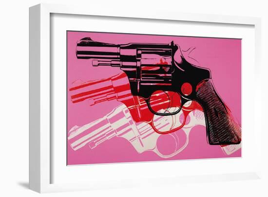 Gun, c. 1981-82 (black, white, red on pink)-Andy Warhol-Framed Art Print