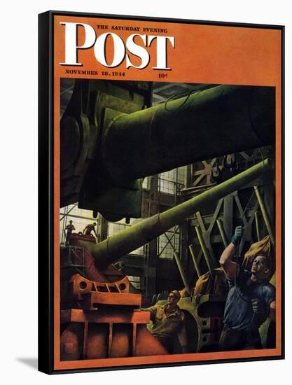 "Gun Factory," Saturday Evening Post Cover, November 18, 1944-Robert Riggs-Framed Stretched Canvas