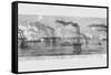 Gunboats Shell Island #10 on the Mississippi-Frank Leslie-Framed Stretched Canvas