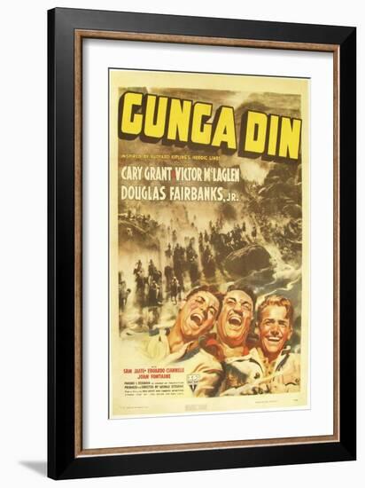 Gunga Din, Cary Grant, Victor McLaglen, Douglas Fairbanks Jr., 1939, poster art-null-Framed Art Print