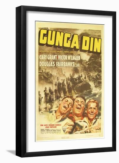 Gunga Din, Cary Grant, Victor McLaglen, Douglas Fairbanks Jr., 1939, poster art-null-Framed Art Print