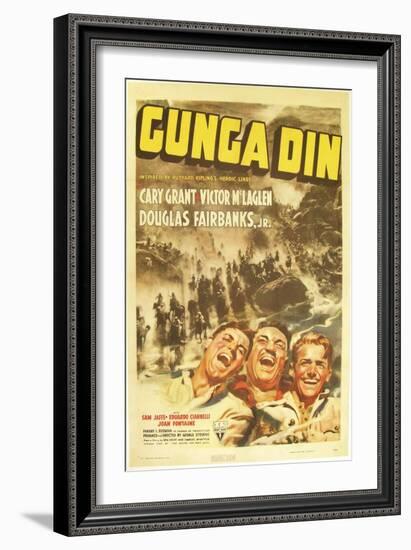 Gunga Din, Cary Grant, Victor McLaglen, Douglas Fairbanks Jr., 1939, poster art-null-Framed Art Print