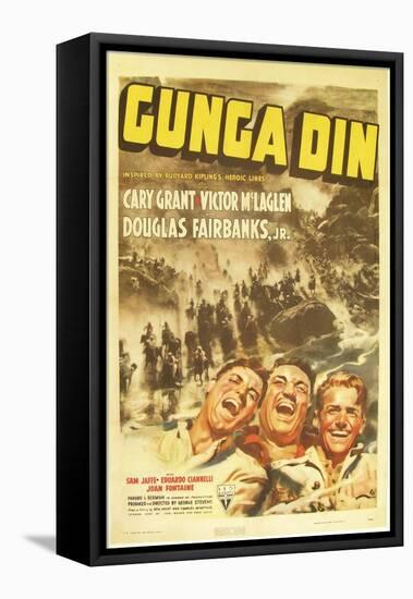 Gunga Din, Cary Grant, Victor McLaglen, Douglas Fairbanks Jr., 1939, poster art-null-Framed Stretched Canvas