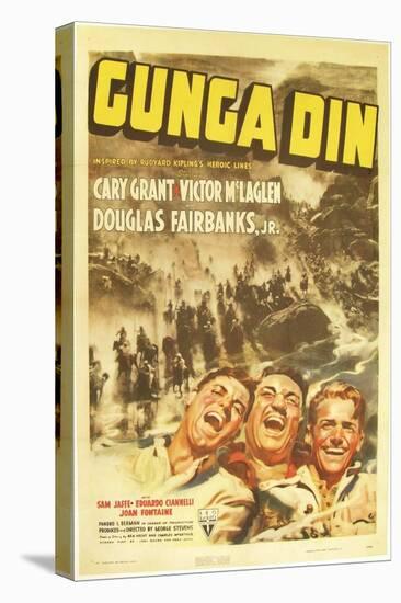 Gunga Din, Cary Grant, Victor McLaglen, Douglas Fairbanks Jr., 1939, poster art-null-Stretched Canvas