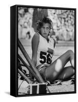 Gunhild Larking, Sweden's Entry for High Jump, Nervously Awaiting Turn to Compete at Olympic Games-George Silk-Framed Stretched Canvas