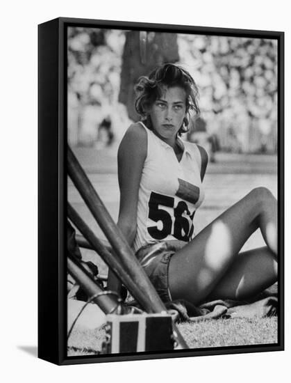 Gunhild Larking, Sweden's Entry for High Jump, Nervously Awaiting Turn to Compete at Olympic Games-George Silk-Framed Stretched Canvas