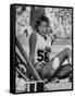 Gunhild Larking, Sweden's Entry for High Jump, Nervously Awaiting Turn to Compete at Olympic Games-George Silk-Framed Stretched Canvas