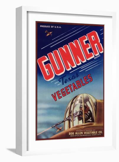 Gunner Vegetable Label - Raymondville, TX-Lantern Press-Framed Art Print