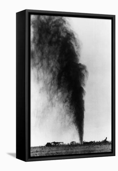 Gushing Oil Well after Gas Explosion Destroyed Derrick-null-Framed Stretched Canvas