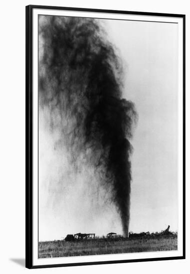 Gushing Oil Well after Gas Explosion Destroyed Derrick-null-Framed Premium Photographic Print